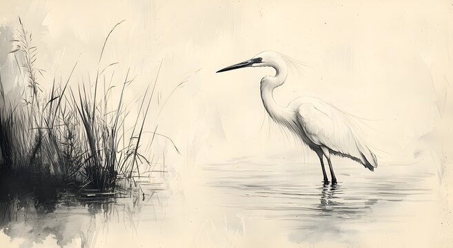 Elegant egret realistic wildlife art minimalist background picture
