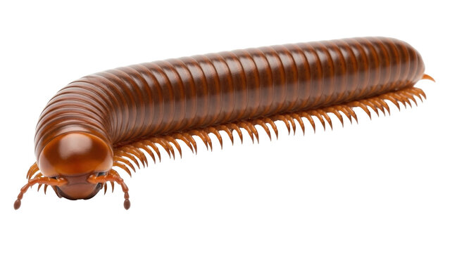 Isolated Millipede on a Clean Backdrop, Brown Insect with Many Legs, Arthropod, Close-Up