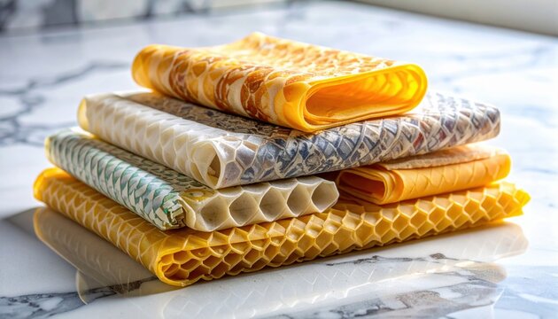 FlyPro Firefly Natural Beeswax Wraps Various Sizes Charming Patterns Folded Layered Marble Countertop