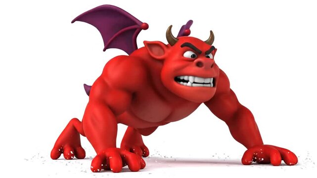 Angry red cartoon devil monster on white background