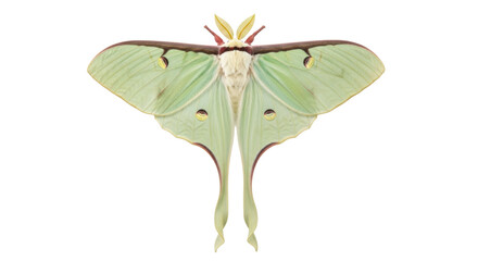 Isolated Actias luna moth, a beautiful species with light green wings, on display © Cedric