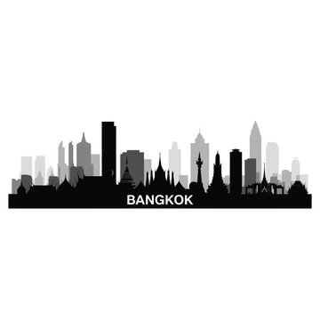 Bangkok skyline silhouette against a plain white background is displayed