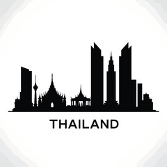 Naklejka premium Black silhouette of a city skyline with the word thailand displayed