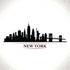 Fototapeta premium Silhouetted skyline of new york city with famous landmarks depicted