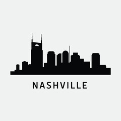 Nashville skyline silhouette with the city name prominently displayed below © Ariful IBS