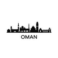 Fototapeta premium Oman cityscape silhouette with prominent architectural landmarks and text
