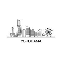 Yokohama skyline illustration featuring landmarks and a ferris wheel © Ariful IBS