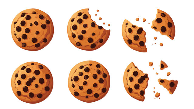 Step-by-step breakdown of chocolate chip cookies being consumed until only crumbs and small fragments remain on white.