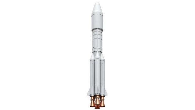 Isolated three-stage rocket launch vehicle model, space technology, heavy-lift booster
