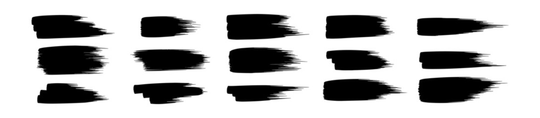 Black brush stroke banner set vector, grunge paint strip and ink smear elements isolated on transparent background