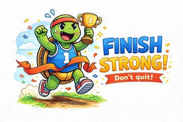 Fototapeta premium Finish Strong Motivational Turtle Mascot Illustration