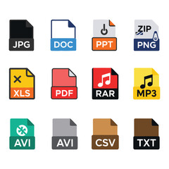 A collection of various file type icons on a clean white background