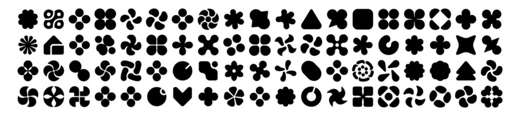 Fototapeta premium Abstract geometric shape icon set vector, decorative floral clover swirl symbols isolated on transparent background