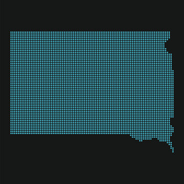 South Dakota Light Blue Point Grid Map on Black