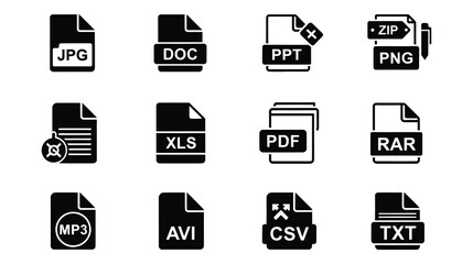 A collection of file type icons on a clean white background