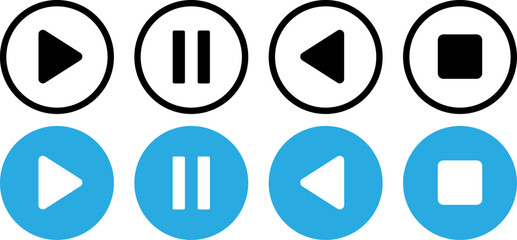 Modern media control button icons set in black and blue © mohammad