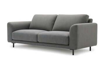 Fototapeta premium Modern Gray Two-Seater Sofa with Minimalist Design, Isolated on White Background