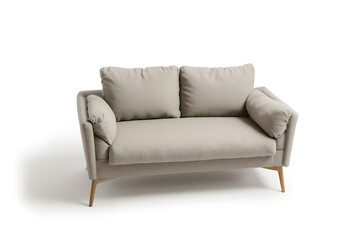 Fototapeta premium Light Gray Two-Seater Sofa with Rounded Arms and Tapered Wooden Legs, Studio Shot
