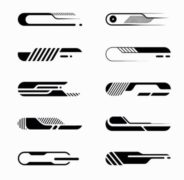 collection of racing striped vehicle wrap stickers, high speed motorsport stripe elements for automotive vinyl decals car wraps promotional visuals and professional graphic design use.