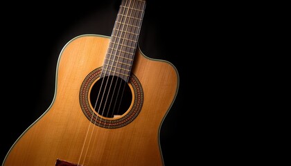 Fototapeta premium acoustic guitar isolated on black background close up warmly lit studio shot ideal for music training lessons and guitar courses