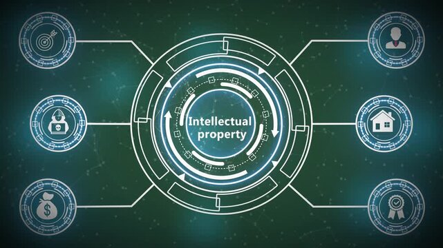Advanced Circular Digital Technology Interface Showing Intellectual Property Protection and Rights Management Visualization 4K HUD Animation