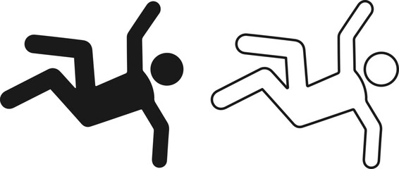 Falling person icon set in black and white