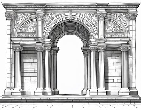 contouring coloring of classical arch classic antique portal with columns in graphics