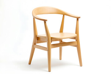 Fototapeta premium Mid-century modern armchair crafted from natural light wood with a curved back and comfortable seat, isolated on white.