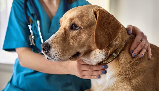 veterinary with a dog for a review in the clinic