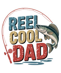 Fishing dad jumping with fish reel cool vector illustration design
