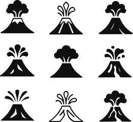 Volcano Emblem Icon set. Volcanic eruption icon set. erupting volcano icon set. harmonious logo variations of the same emblematic, Vector illustration ! © ᗰᗩᐯI'S