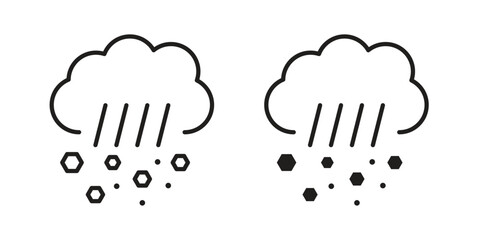 Cloud hail icon vector pack. Thin linear and black flat style.