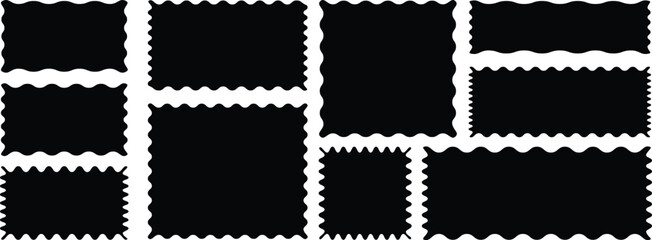 Set of black wavy edge frames. Rectangle shape frame with zigzag edge.