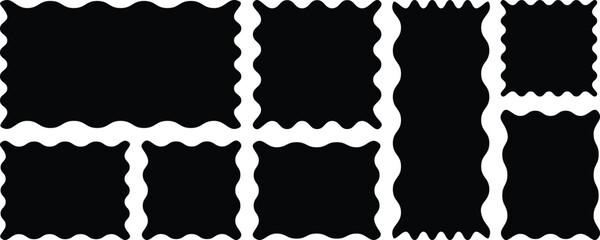 wavy rectangular frames scallop set black. Postage stamp borders.