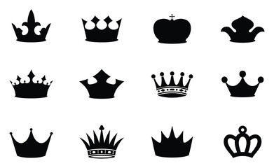 Crown icon set. Royal crown symbol collection.