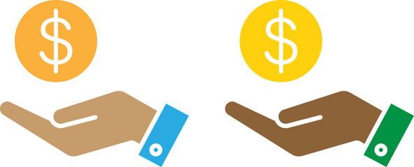 Fototapeta premium Hands offering dollar coins in diverse business transaction