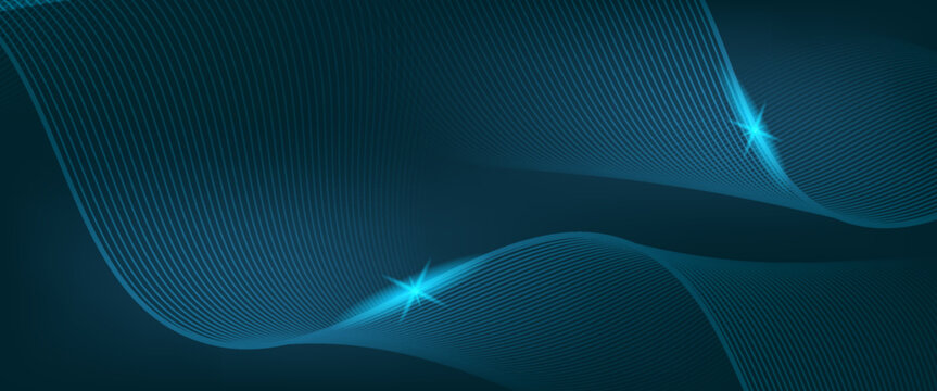 sophisticated dark teal vector background with elegant, translucent ribbon waves and sparkling light flares. Perfect for luxury branding and cinematic web headers. vector illustration