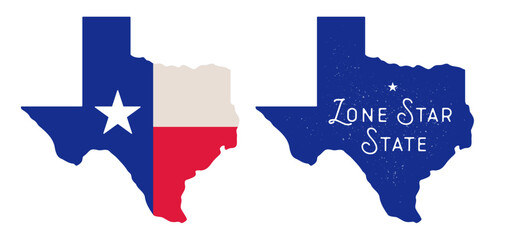 Obraz premium USA. Texas map silhouette with flag colors design. Patriotic texas state icon, lone star state flag symbol. Texas map silhouette shape, USA geography. Vector Illustration