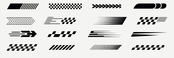 racing stripes and checkered flag designs, modern speed themed vector elements for racing cars trucks and suvs branding logos marketing materials and creative motorsport visuals. © MDFARID
