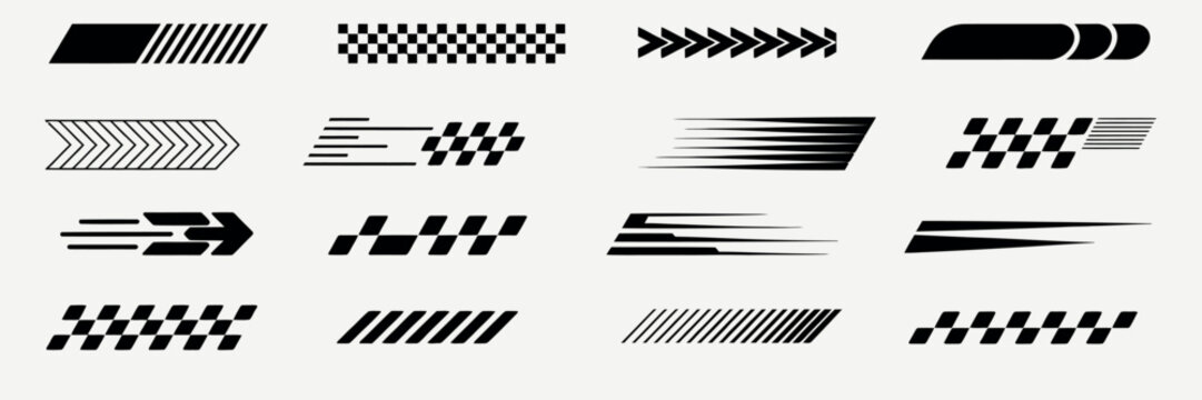 racing stripes and checkered flag designs, modern speed themed vector elements for racing cars trucks and suvs branding logos marketing materials and creative motorsport visuals.
