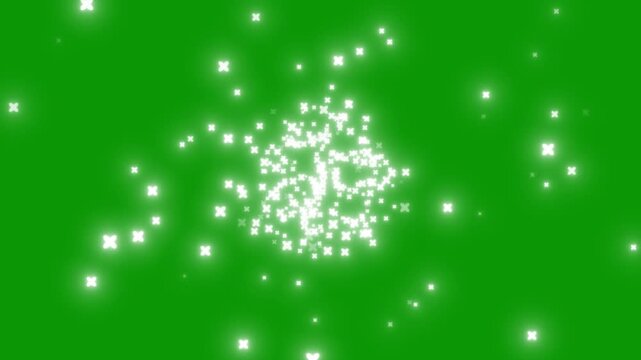 White glitter sparkle stars trail burst animation, seamless loop shimmer transition overlay, magic fairy dust glow twinkle particles, luxury shining confetti effect on green background. 4k video