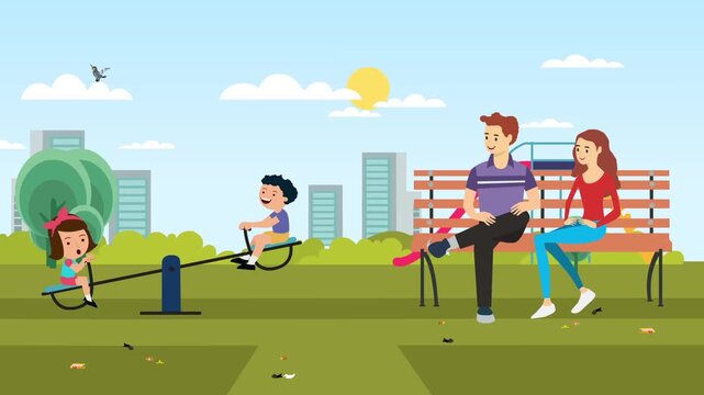 Stock animation of a happy family time in a park 