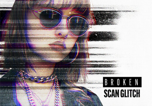 Broken Scan Glitch Portrait Effect Mockup