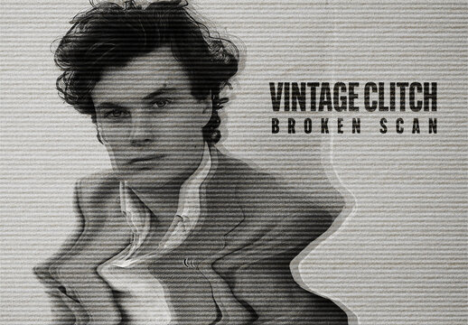 Vintage Glitch Broken Scan Effect Mockup