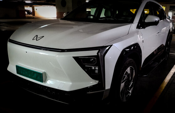 Mahindra XEV 9S, 7-Seater electric SUV front view.  Mahindra and Mahindra is an Indian automobile manufacturing company, Mumbai, established in 1945 as Mahindra & Mohammed.