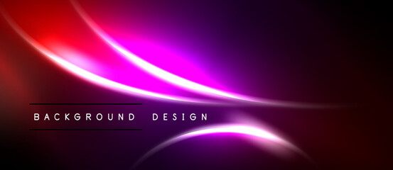 Naklejka premium Abstract background features vibrant purple, red gradients. Smooth lines create dynamic light effects, modern design element.