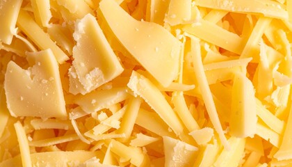 Vibrant Close-up of Golden Shredded Cheese Texture