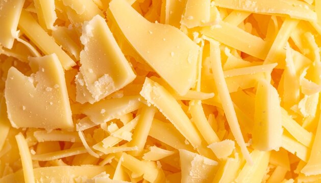 Vibrant Close-up of Golden Shredded Cheese Texture