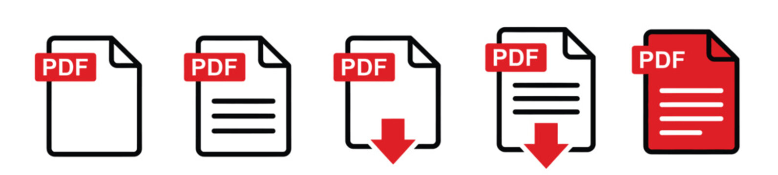 PDF document icons set in line style, file, page, download, and label