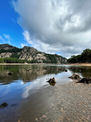 Barrage de l'Ospedale, artificial dam in the mountains of Corsica in summer